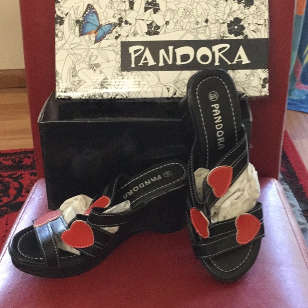 Black slides with red flowers